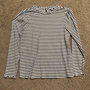 EUC Croft and Barrow ruffle trim black/ivory striped top, size 1X